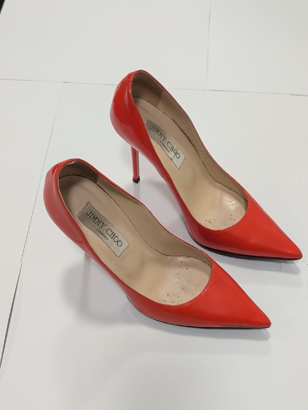 Jimmy Choo Bright Orange Patent Pointed-Toe Stiletto Pumps